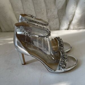Nine West Engaged silver ankle strap platform sandals  with Rhinestones …